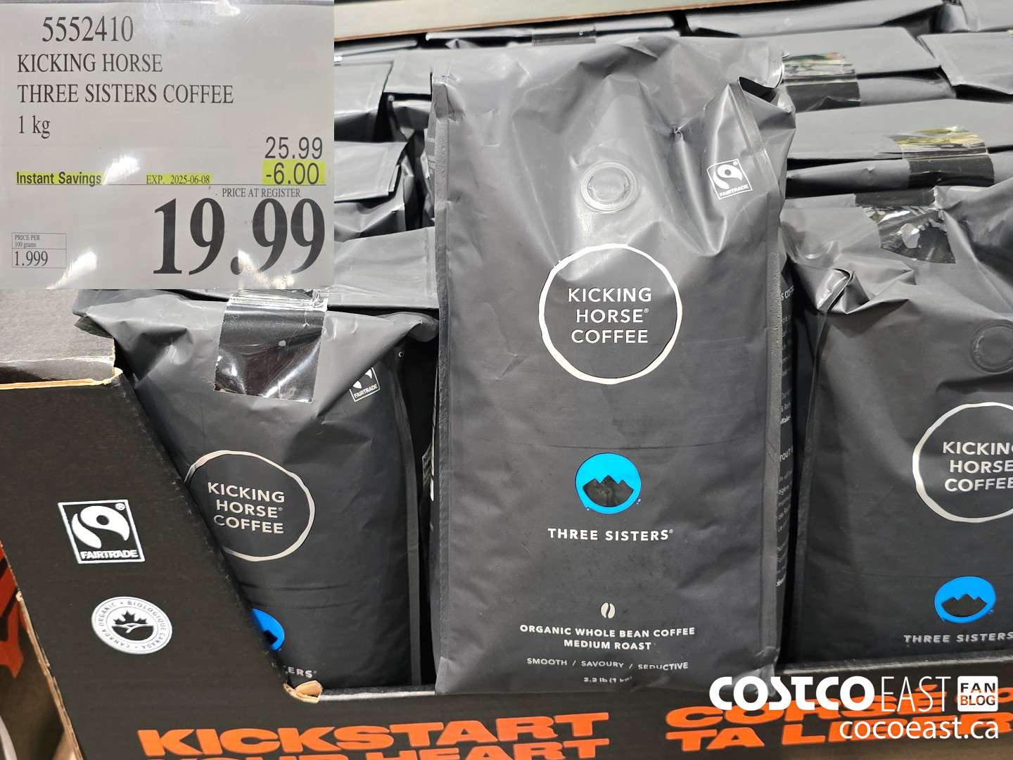 5552410 KICKING HORSE THREE SISTERS COFFEE 1 KG ($6.00 INSTANT SAVINGS EXPIRES ON 2025-06-08) $19.99
