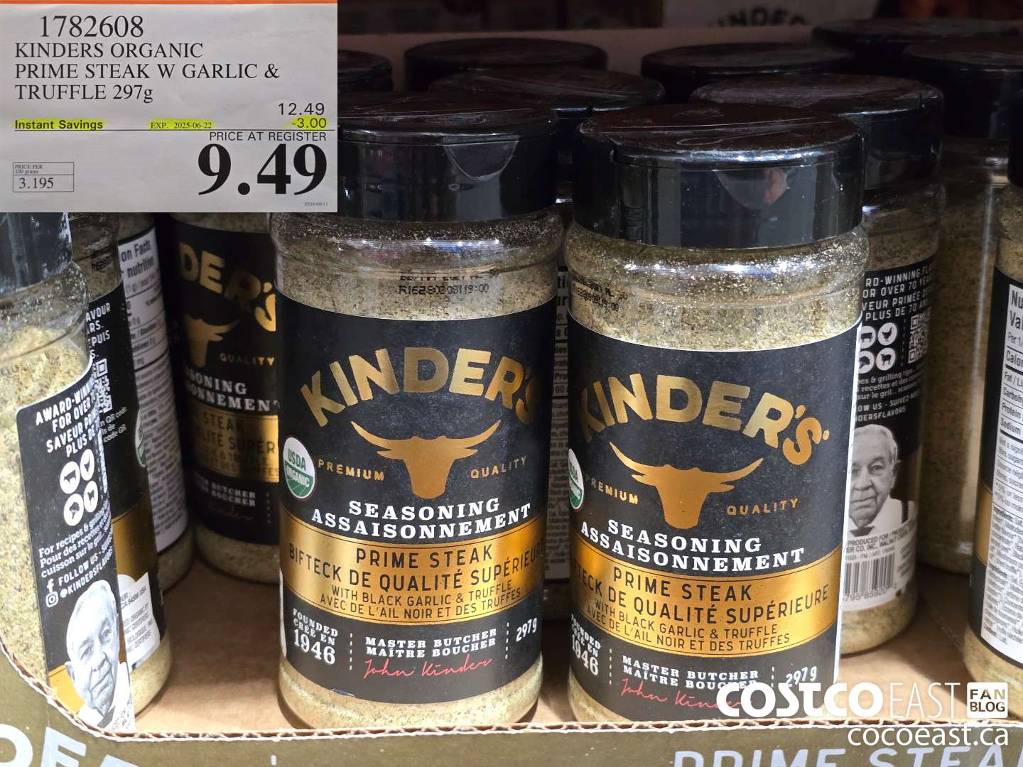 1782608 KINDERS ORGANIC PRIME STEAK W GARLIC & TRUFFLE 297G ($3.00 INSTANT SAVINGS EXPIRES ON 2025-06-22) $9.49