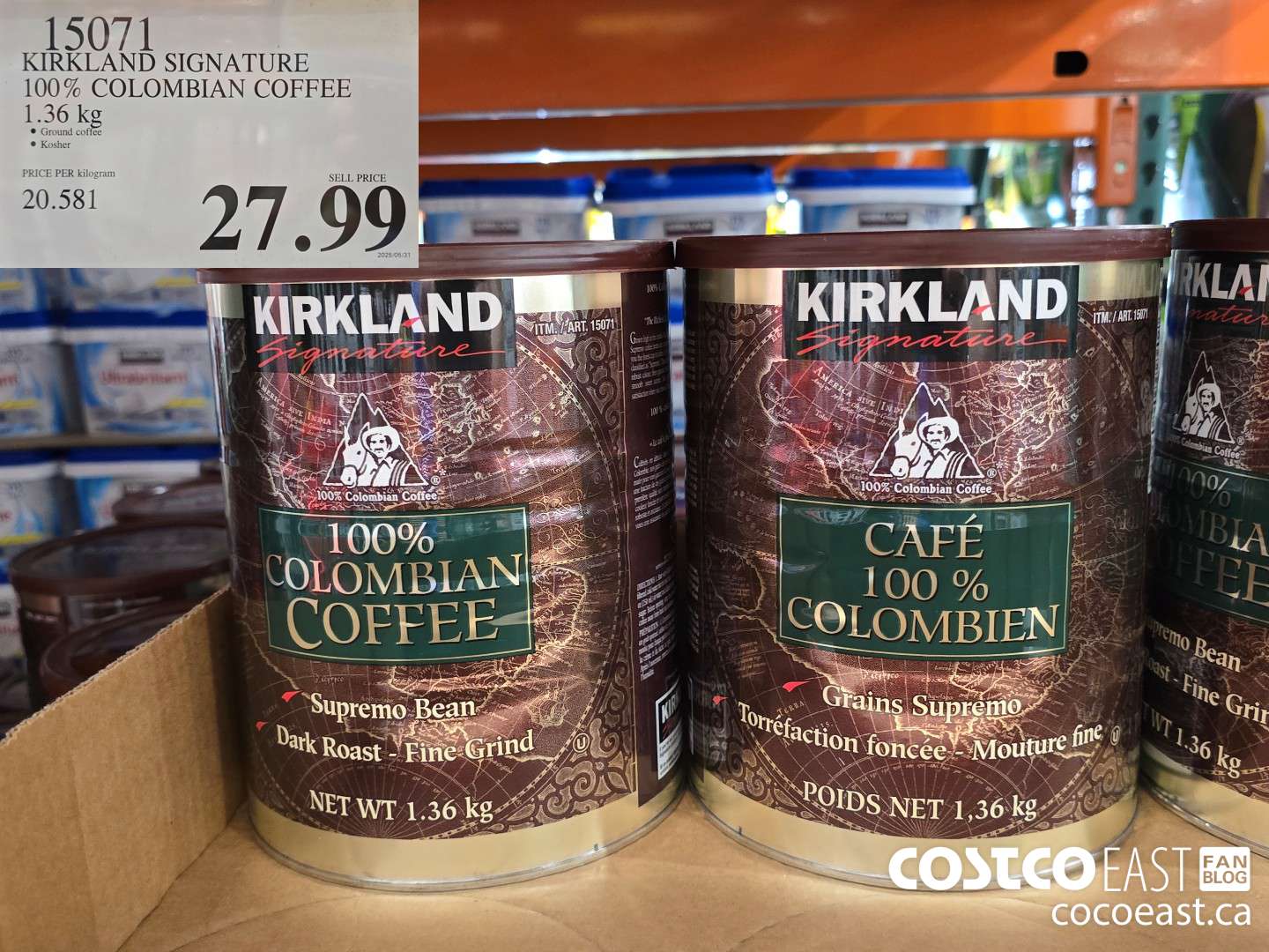 15071 KIRKLAND SIGNATURE 100% COLOMBIAN COFFEE 1.36KG $27.99