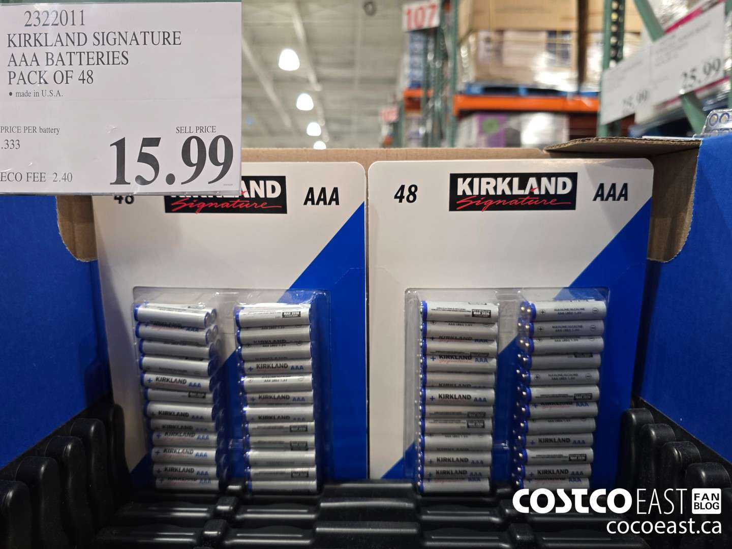 2322011 KIRKLAND SIGNATURE AAA BATTERIES PACK OF 48 $15.99