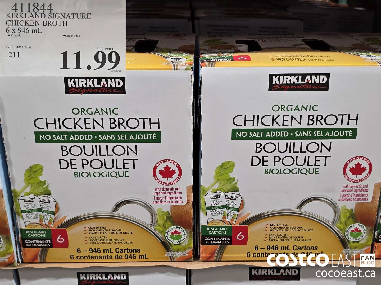 411844 KIRKLAND SIGNATURE CHICKEN BROTH 6 X 946 ML $11.99