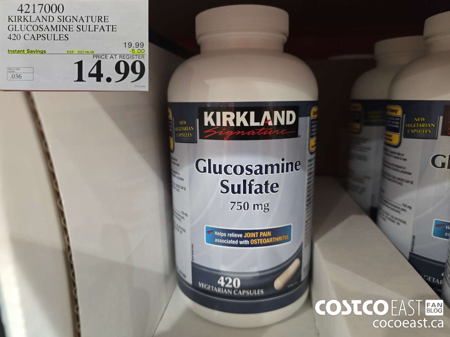 4217000 KIRKLAND SIGNATURE GLUCOSAMINE SULFATE 420 CAPSULES ($5.00 INSTANT SAVINGS EXPIRES ON 2025-06-08) $14.99