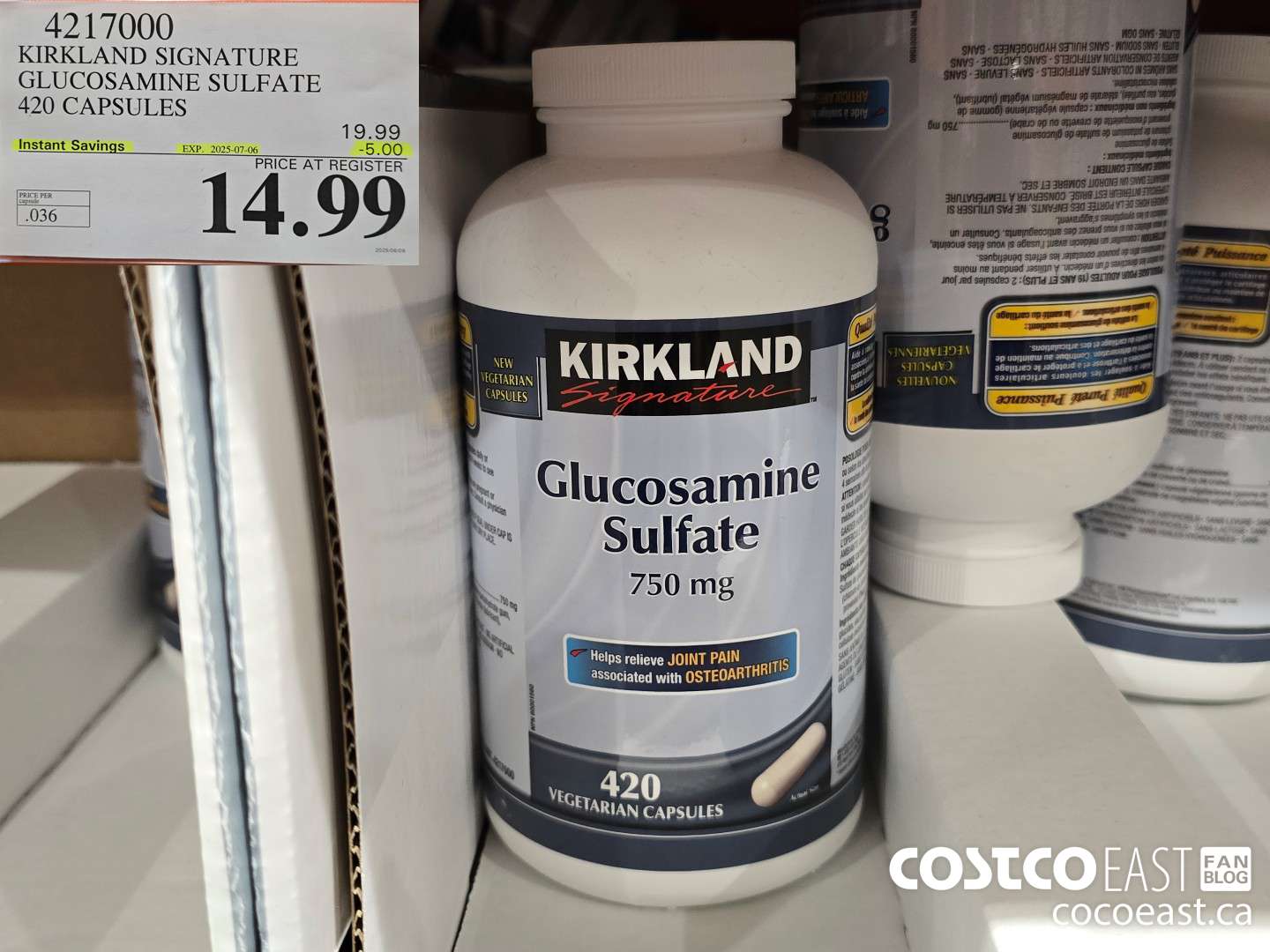 4217000 KIRKLAND SIGNATURE GLUCOSAMINE SULFATE 420 CAPSULES ($5.00 INSTANT SAVINGS EXPIRES ON 2025-07-06) $14.99