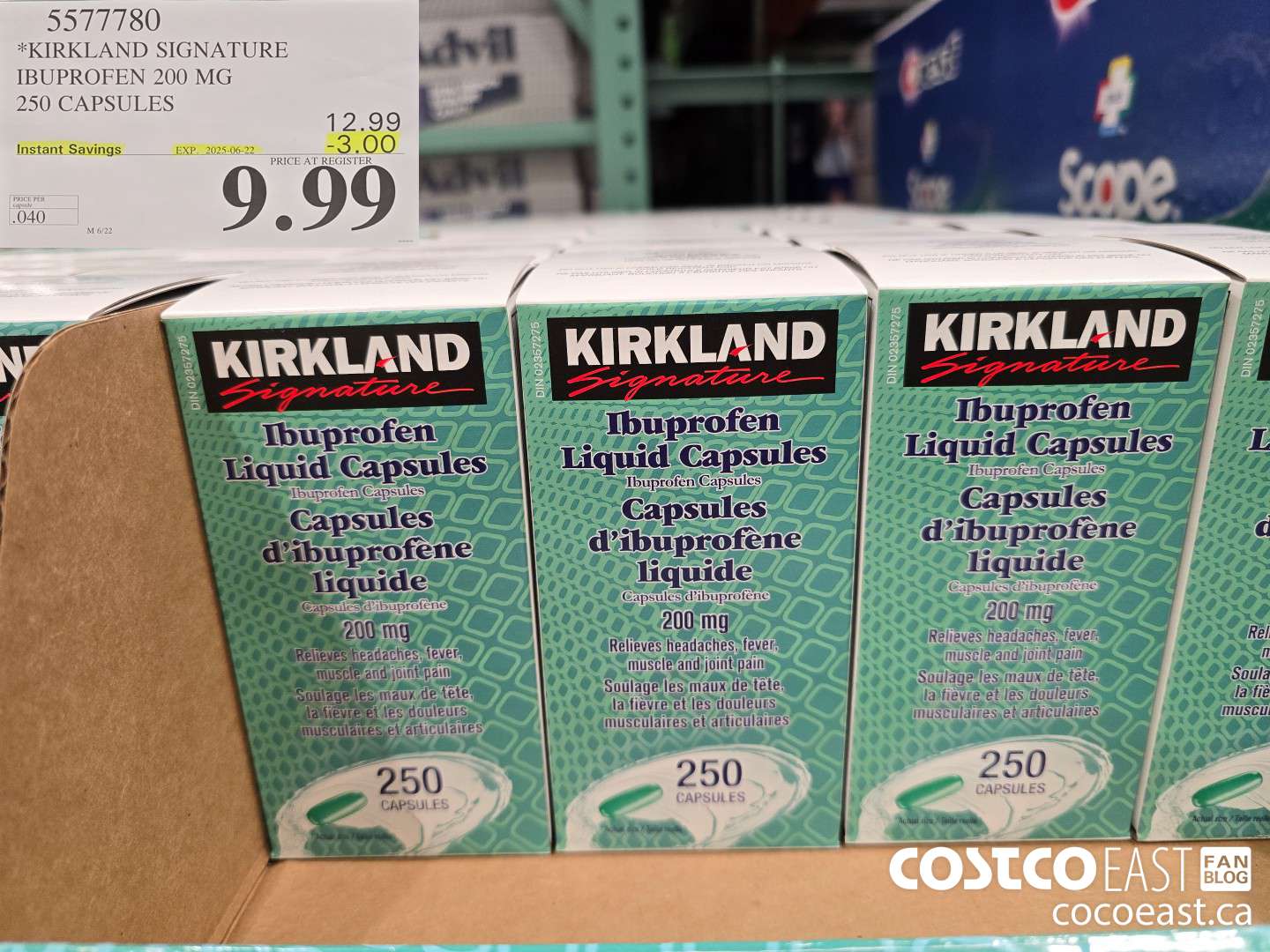5577780 KIRKLAND SIGNATURE IBUPROFEN 200MG 250 capsules ($3.00 INSTANT SAVINGS EXPIRES ON 2025-06-22) $9.99