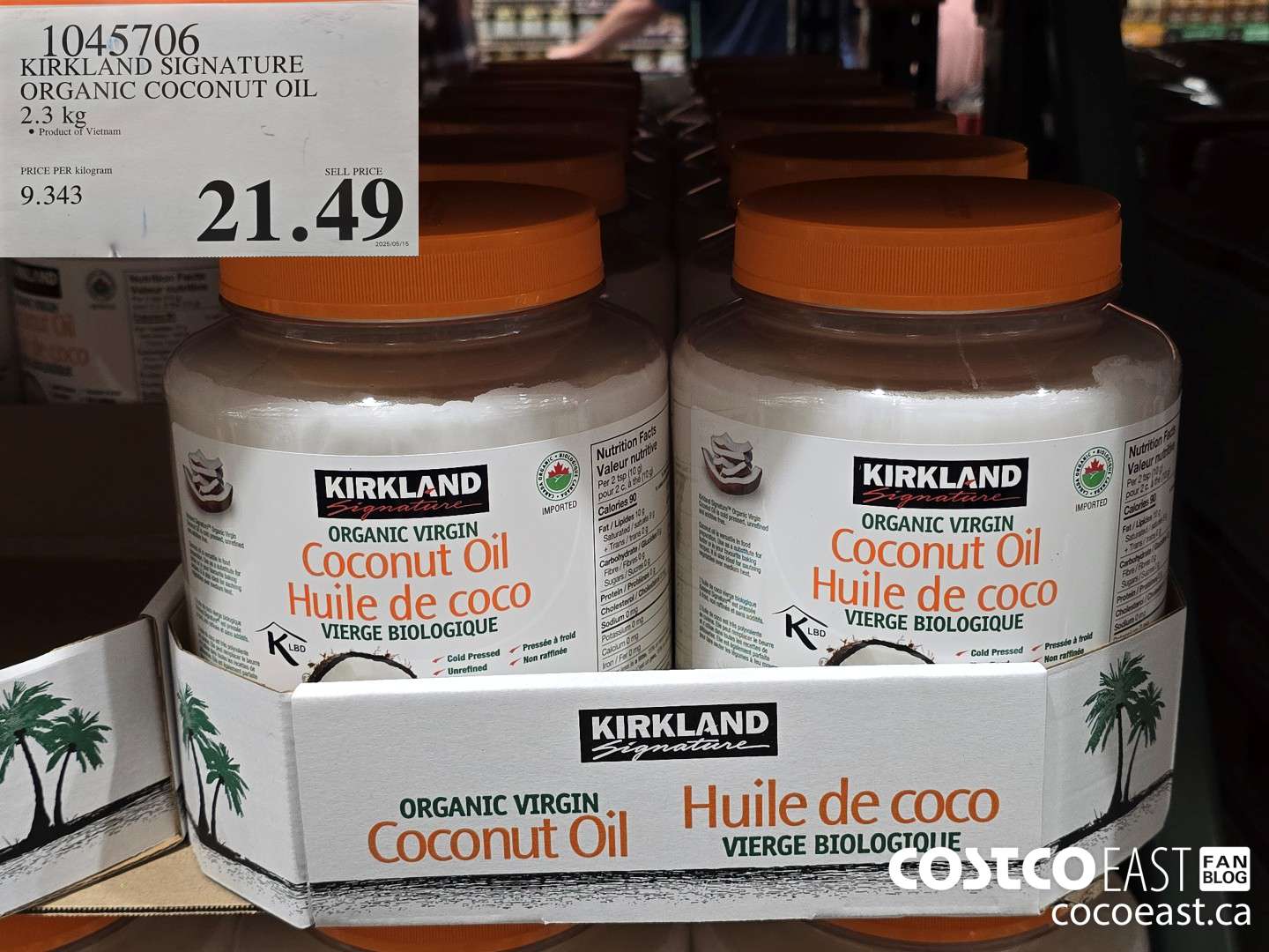 1045706 KIRKLAND SIGNATURE ORGANIC COCONUT OIL 2.3 KG $21.49