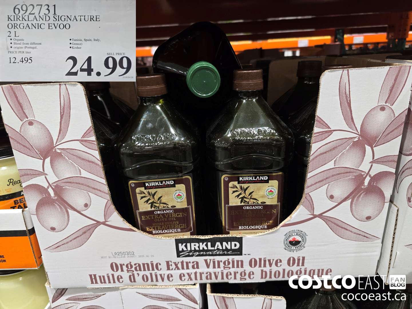 692731 KIRKLAND SIGNATURE ORGANIC EVOO 2 L $24.99