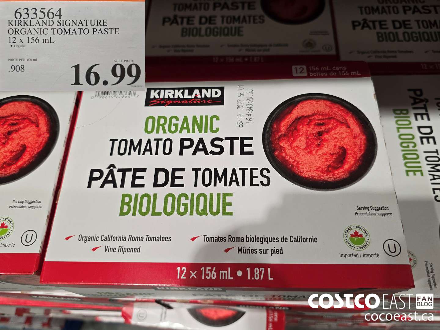 633564 KIRKLAND SIGNATURE ORGANIC TOMATO PASTE 12 x 156 mL $16.99