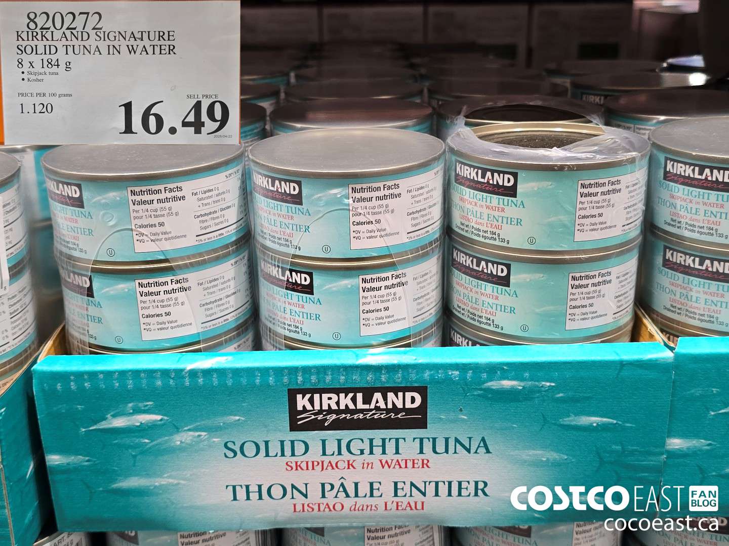 820272 KIRKLAND SIGNATURE SOLID TUNA IN WATER 8 X 184 G $16.99