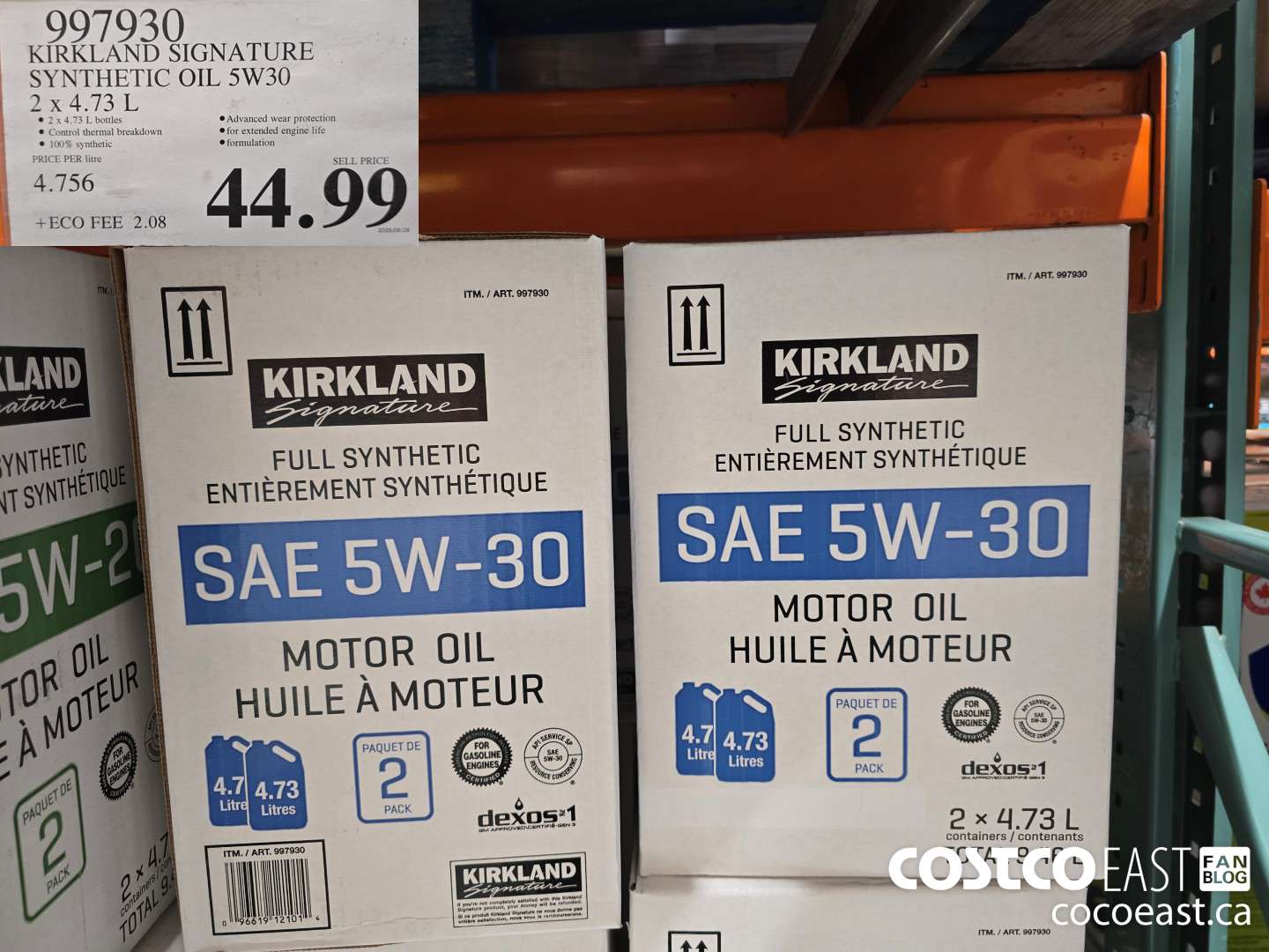 997930 KIRKLAND SIGNATURE SYNTHETIC OIL 5W30 2 X 4.73L $44.99