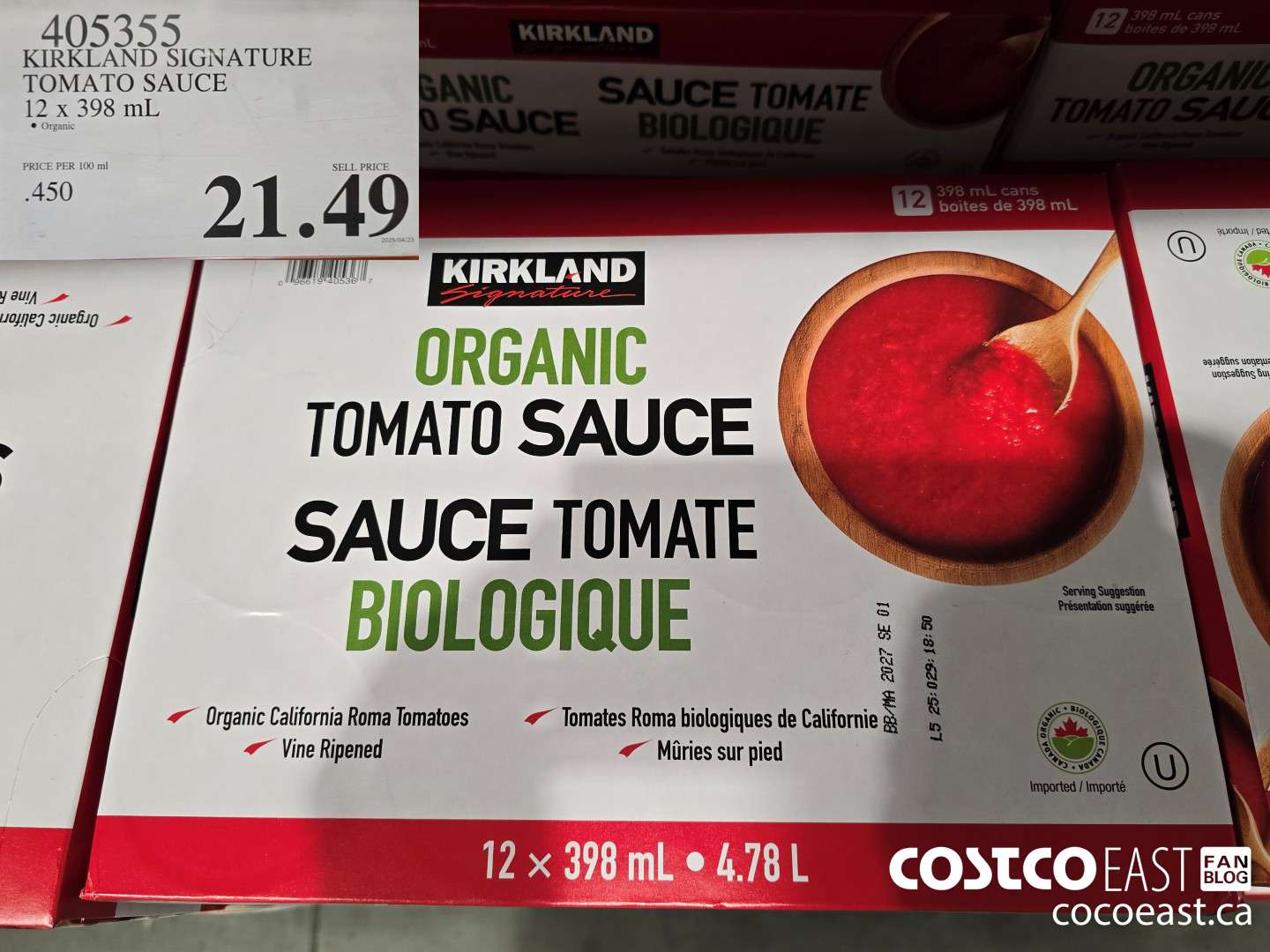 405355 KIRKLAND SIGNATURE TOMATO SAUCE 12 x 398 mL $21.49