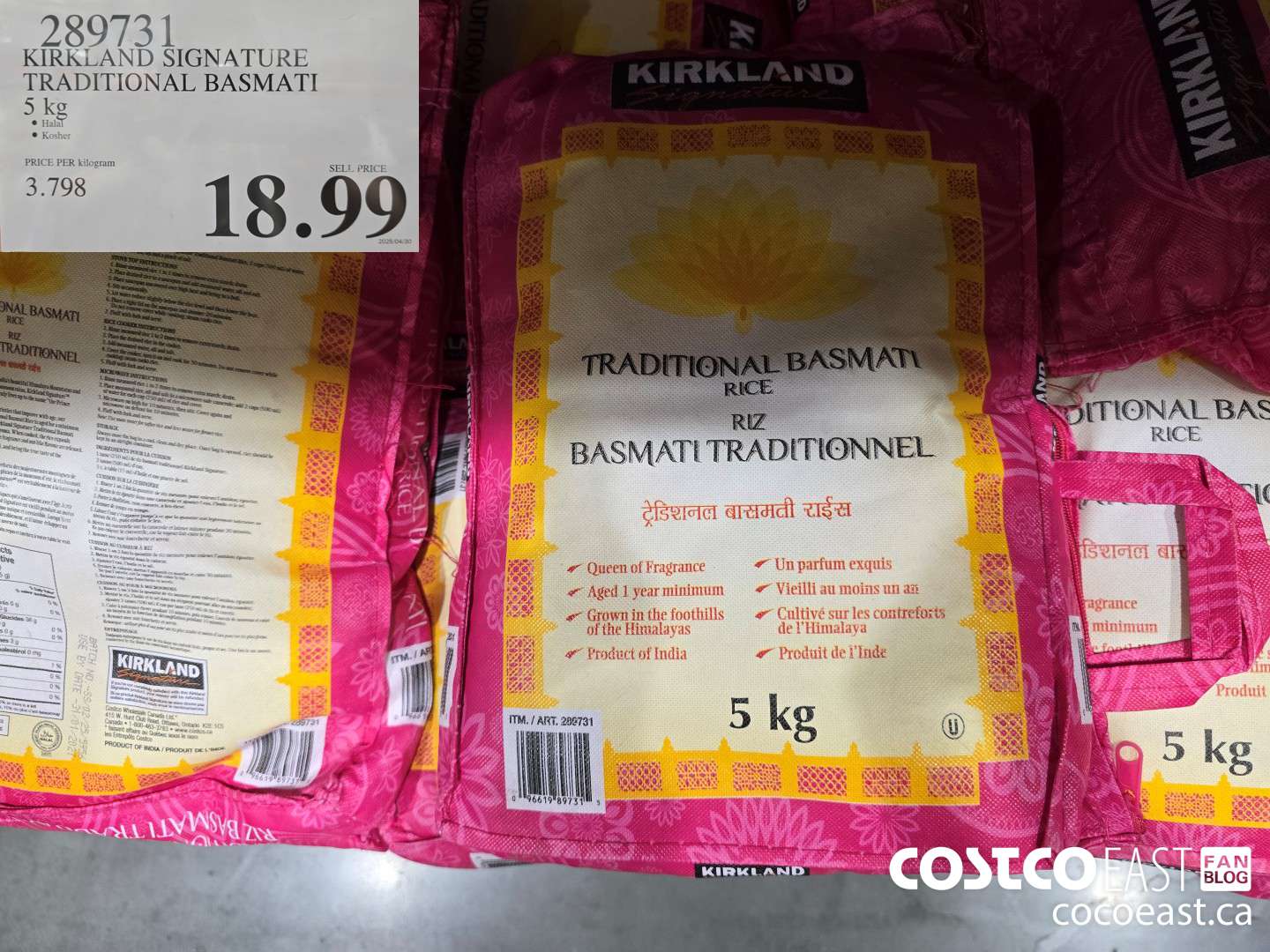 289731 KIRKLAND SIGNATURE TRADITIONAL BASMATI 5 kg $18.99