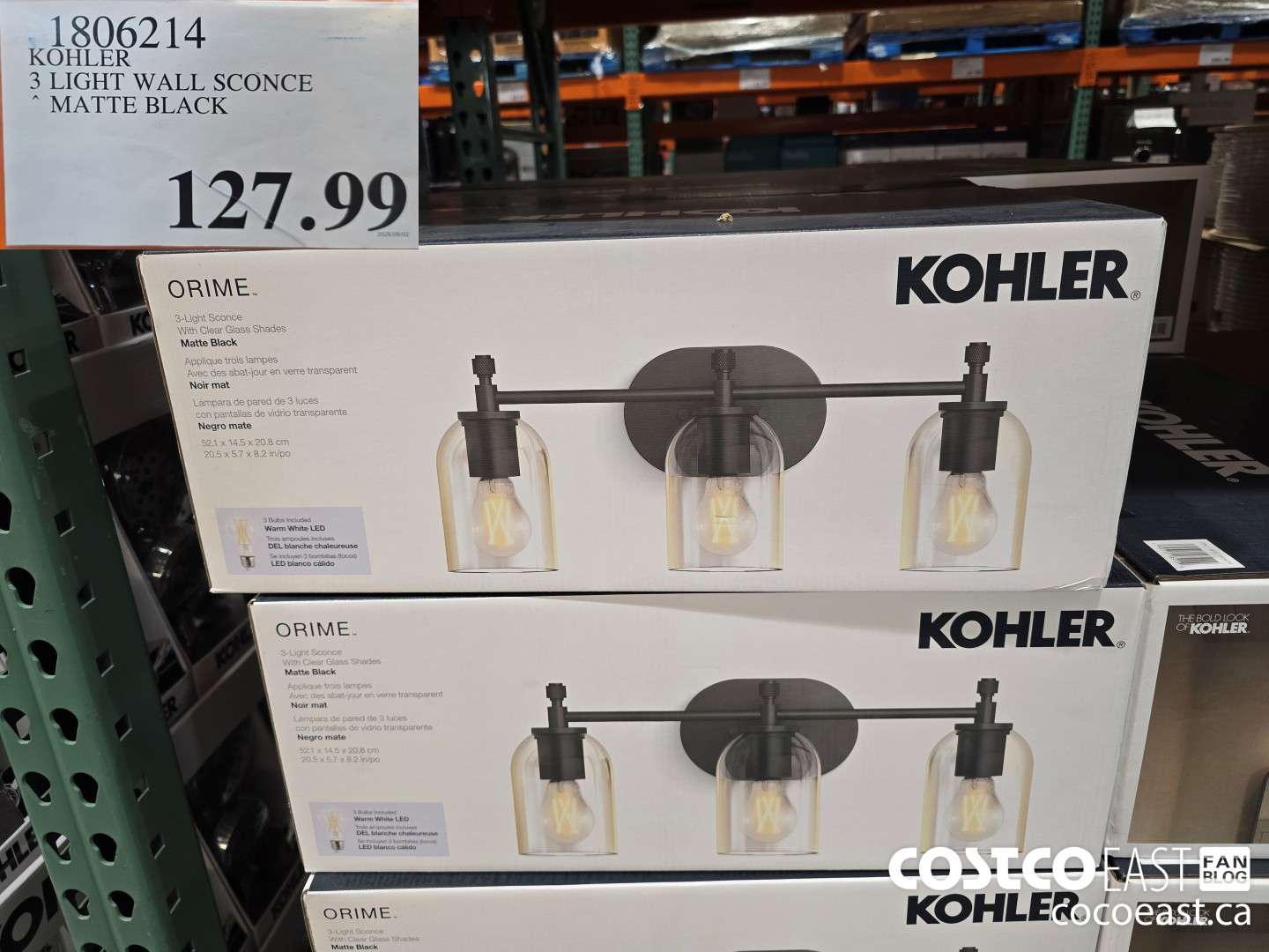 1806214 KOHLER 3 LIGHT WALL SCONCE ~ MATTE BLACK $127.99