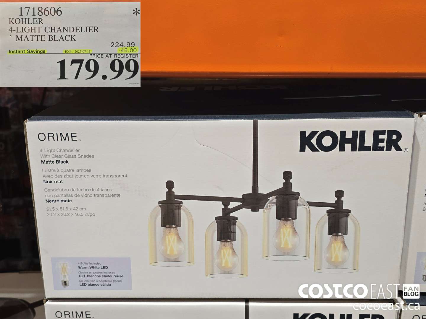 1718606 KOHLER 4-LIGHT CHANDELIER MATTE BLACK ($45.00 INSTANT SAVINGS EXPIRES ON 2025-07-13) $179.99