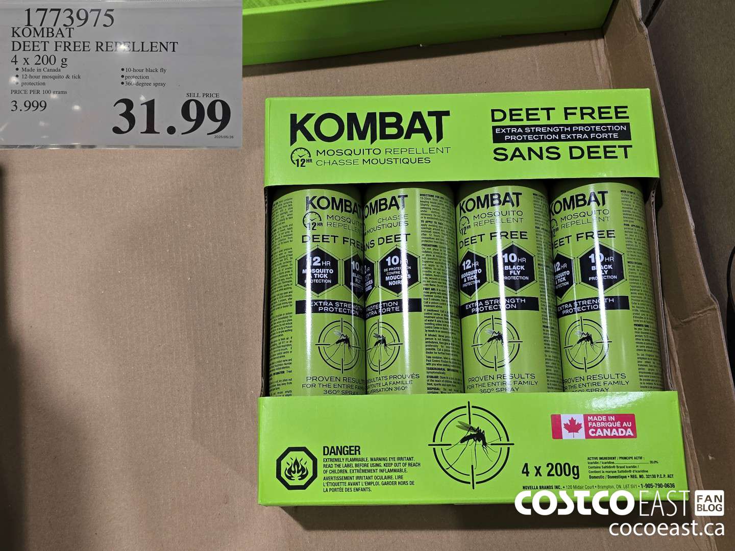 1773975 KOMBAT DEET FREE REPELLENT 4 X 200 G $31.99