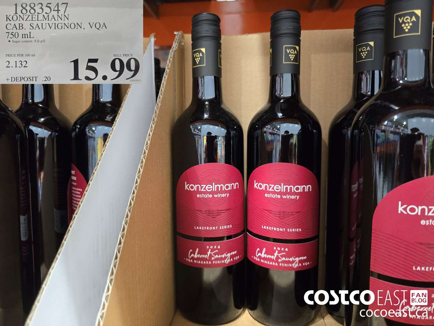 1883547 KONZELMANN CAB. SAUVIGNON, VQA 750 ML $15.99