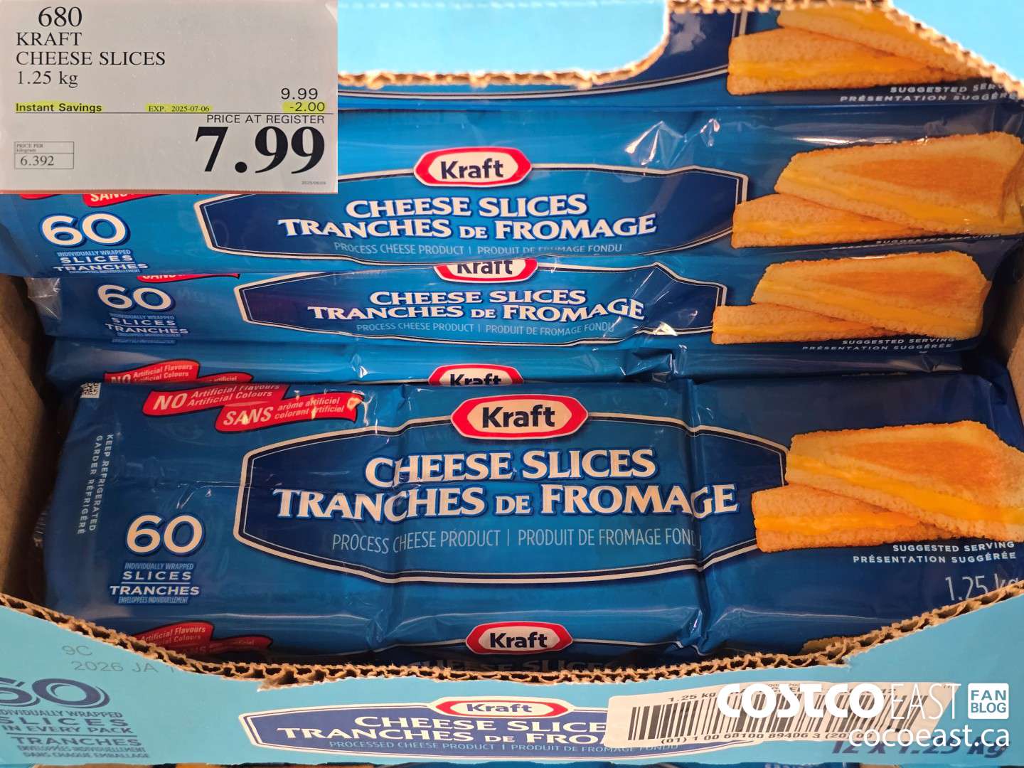 680 KRAFT CHEESE SLICES 1.25 KG ($2.00 INSTANT SAVINGS EXPIRES ON 2025-07-06) $7.99