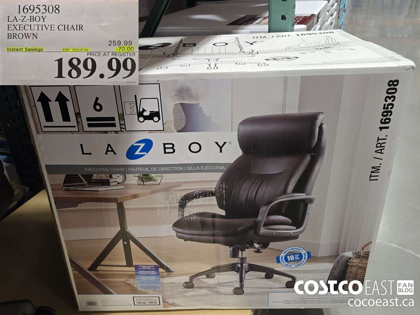 1695308 LA-Z-BOY EXECUTIVE CHAIR BROWN ($70.00 INSTANT SAVINGS EXPIRES ON 2025-07-06) $189.99