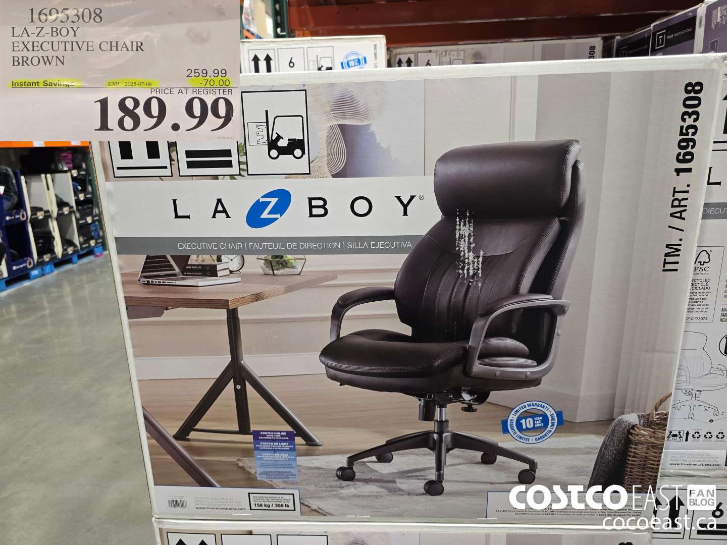1695308 LA-Z-BOY EXECUTIVE CHAIR BROWN ($70.00 INSTANT SAVINGS EXPIRES ON 2025-07-06) $189.99