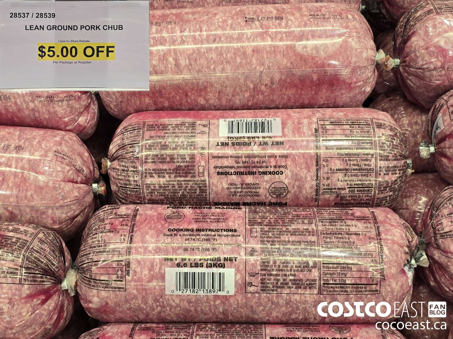 28537 LEAN GROUND PORK CHUB ($5.00 INSTANT SAVINGS)