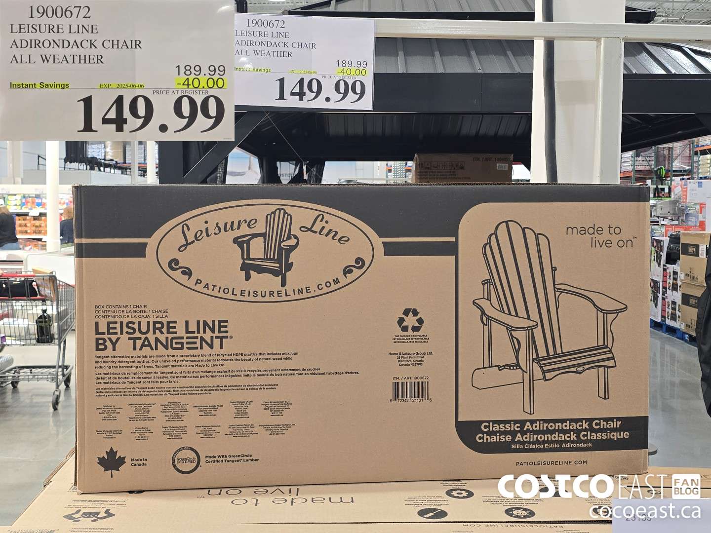 1900672 LEISURE LINE ADIRONDACK CHAIR ALL WEATHER ($40.00 INSTANT SAVINGS EXPIRES ON 2025-06-06) $149.99