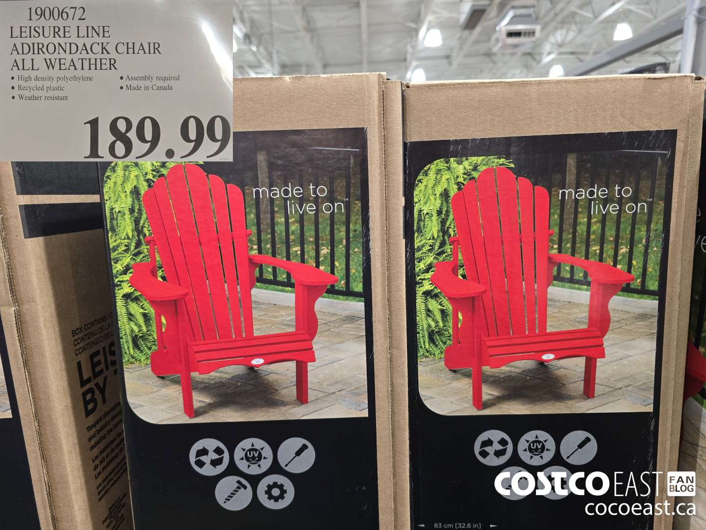 1900672 LEISURE LINE ADIRONDACK CHAIR ALL WEATHER $189.99