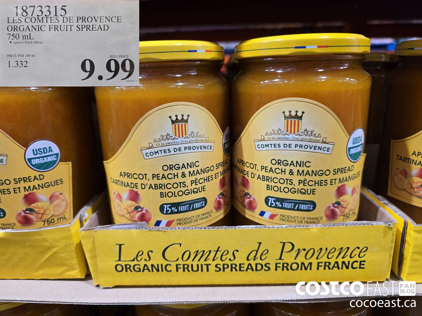 1873315 LES COMTES DE PROVENCE ORGANIC FRUIT SPREAD 750 mL $9.99