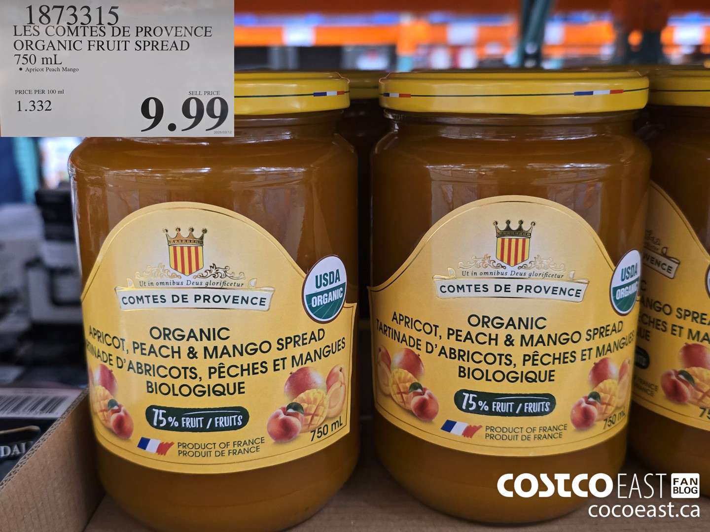 1873315 LES COMTES DE PROVENCE ORGANIC FRUIT SPREAD 750 mL $9.99