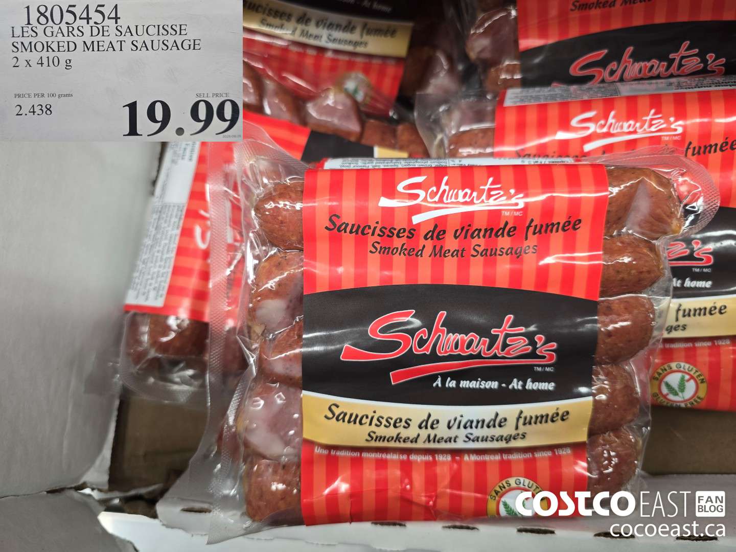 1805454 LES GARS DE SAUCISSE SMOKED MEAT SAUSAGE 2x410g $19.99