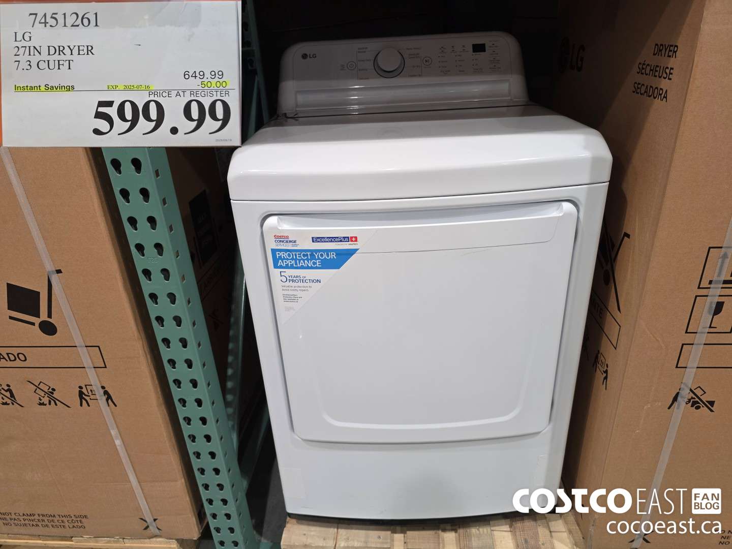 7451261 LG 27IN DRYER 7.3 CUFT ($50.00 INSTANT SAVINGS EXPIRES ON 2025-07-16) $599.99