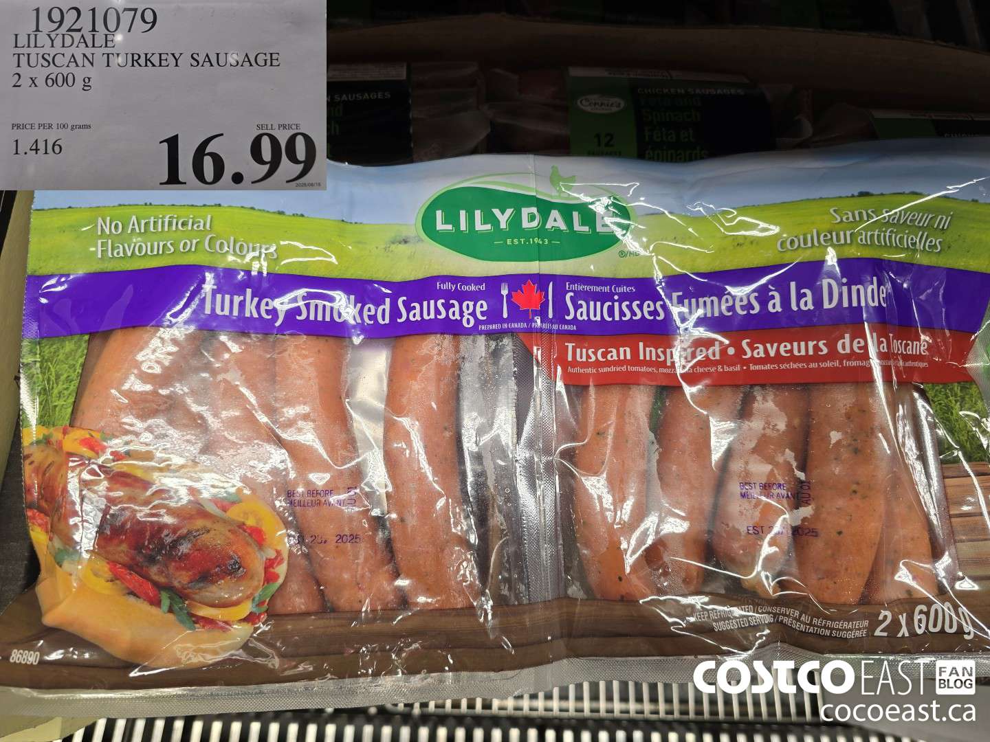 1921079 LILYDA TUSCAN’ TURKEY SAUSAGE 2 x 600 g $16.99