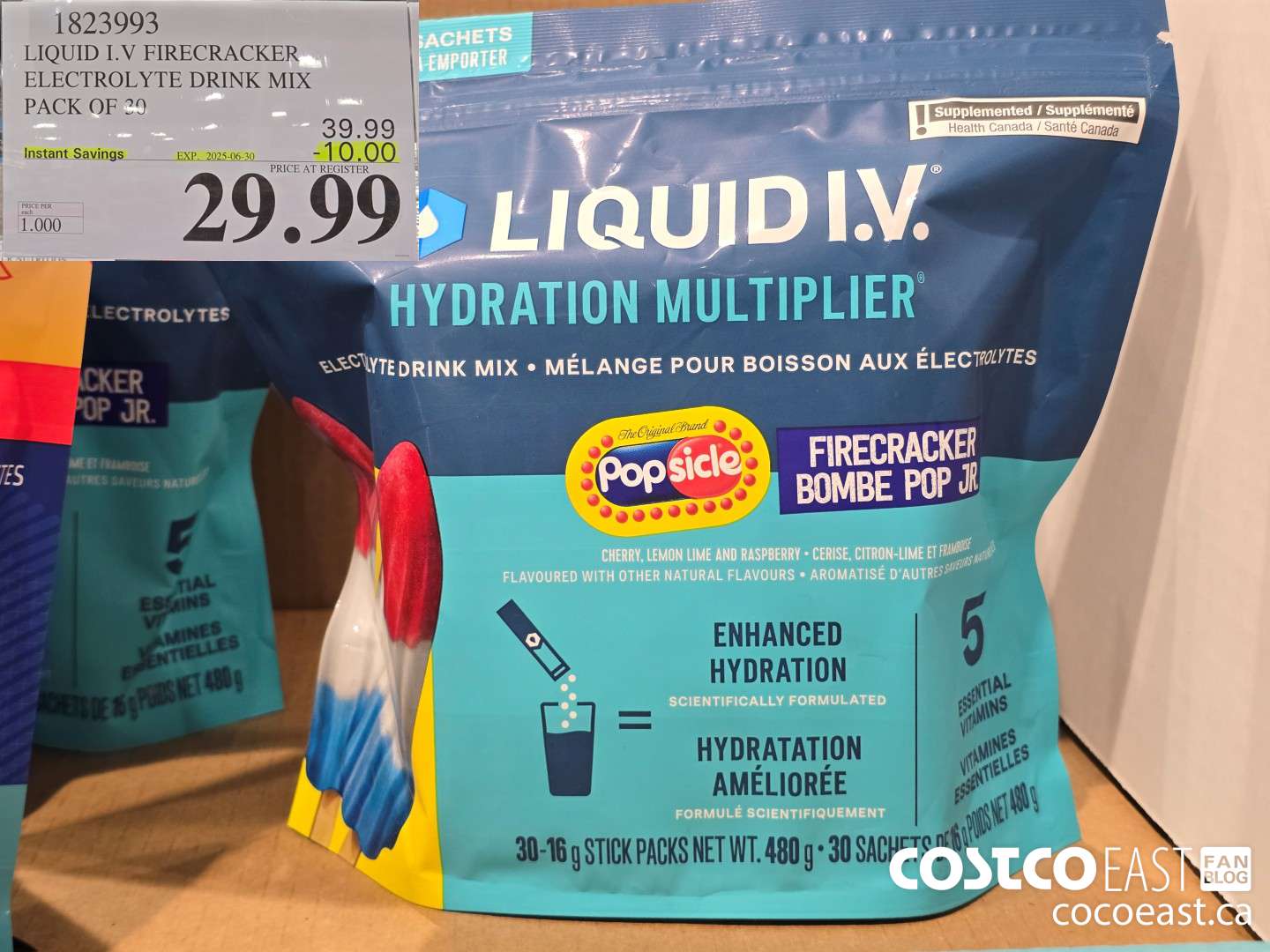 1823993 LIQUID I.V FIRECRACKER ELECTROLYTE DRINK MIX PACK OF 30 ($10.00 INSTANT SAVINGS EXPIRES ON 2025-06-30) $29.99