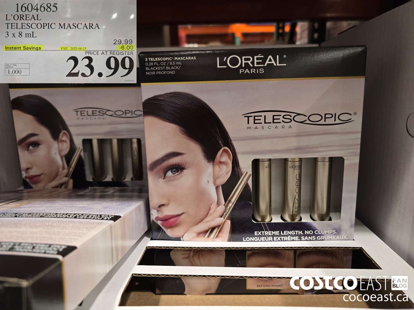 1604685 L'OREAL TELESCOPIC MASCARA 3 x 8 mL ($6.00 INSTANT SAVINGS EXPIRES ON 2025-06-15) $23.99