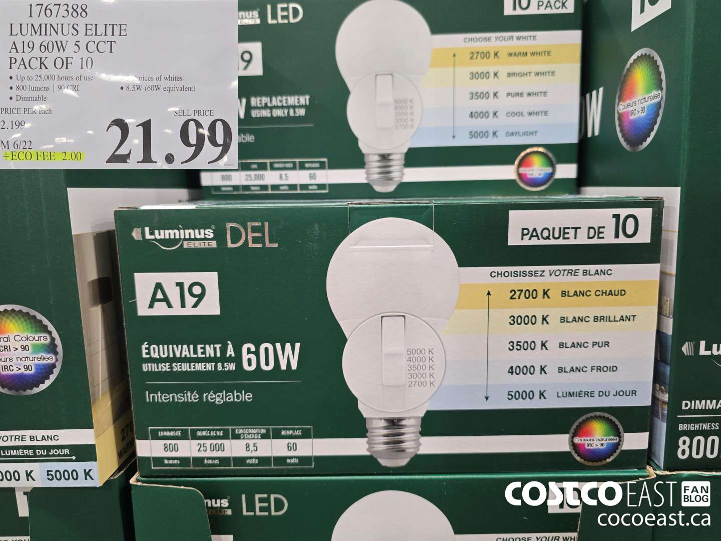 1767388 LUMINUS ELITE A19 60W 5 CCT PACK OF 10 $21.99