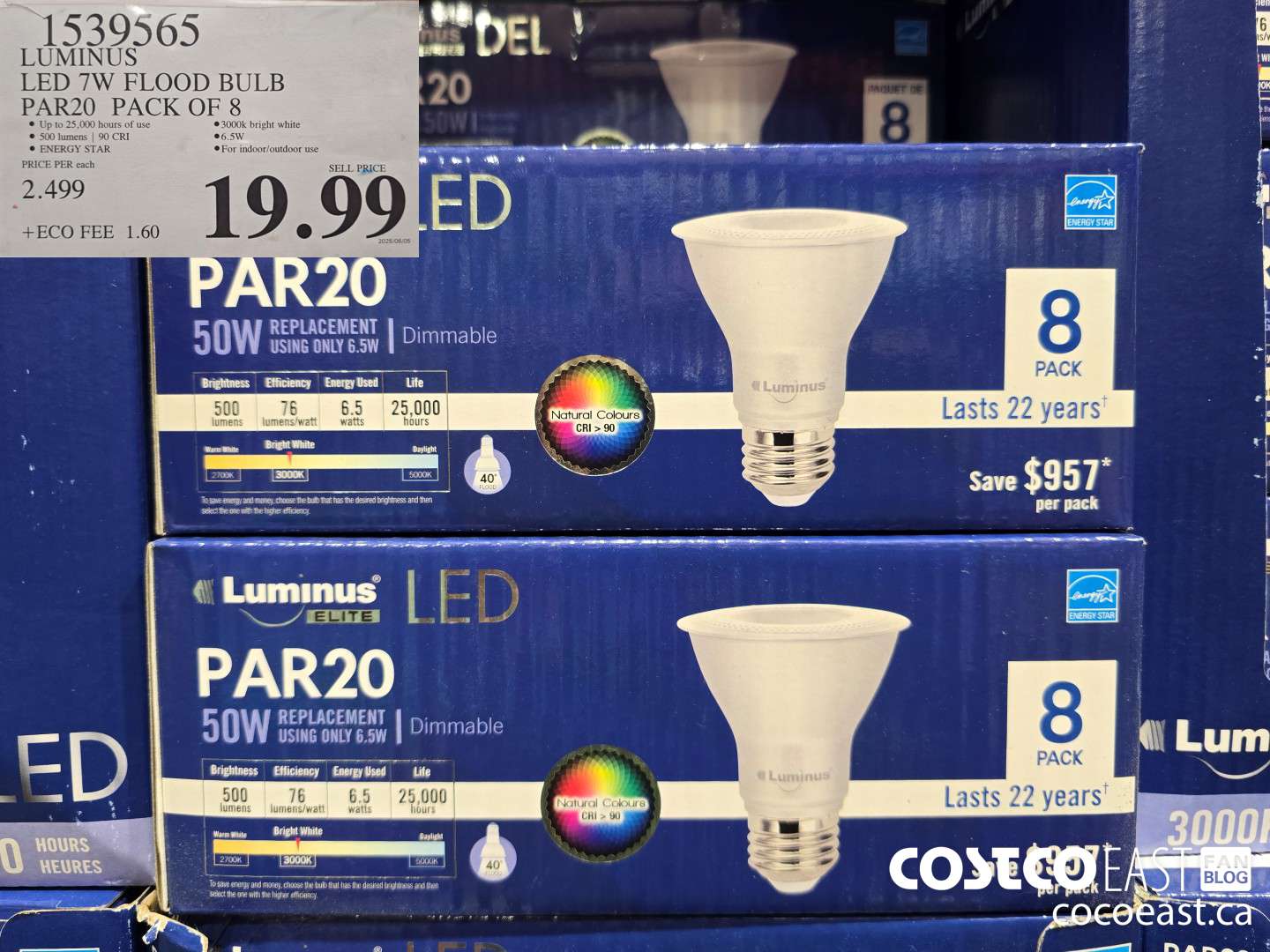 1539565 LUMINUS LED 7W FLOOD BULB PAR20 PACK OF 8 $19.99