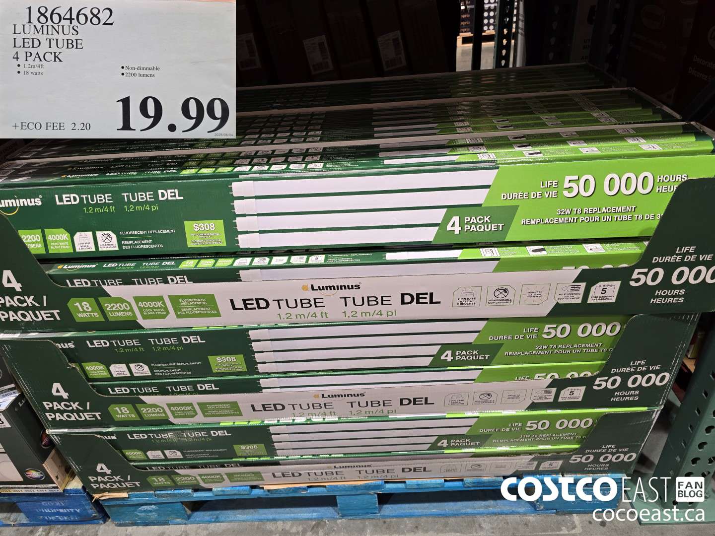 1864682 LUMINUS LED TUBE 4 PACK $19.99