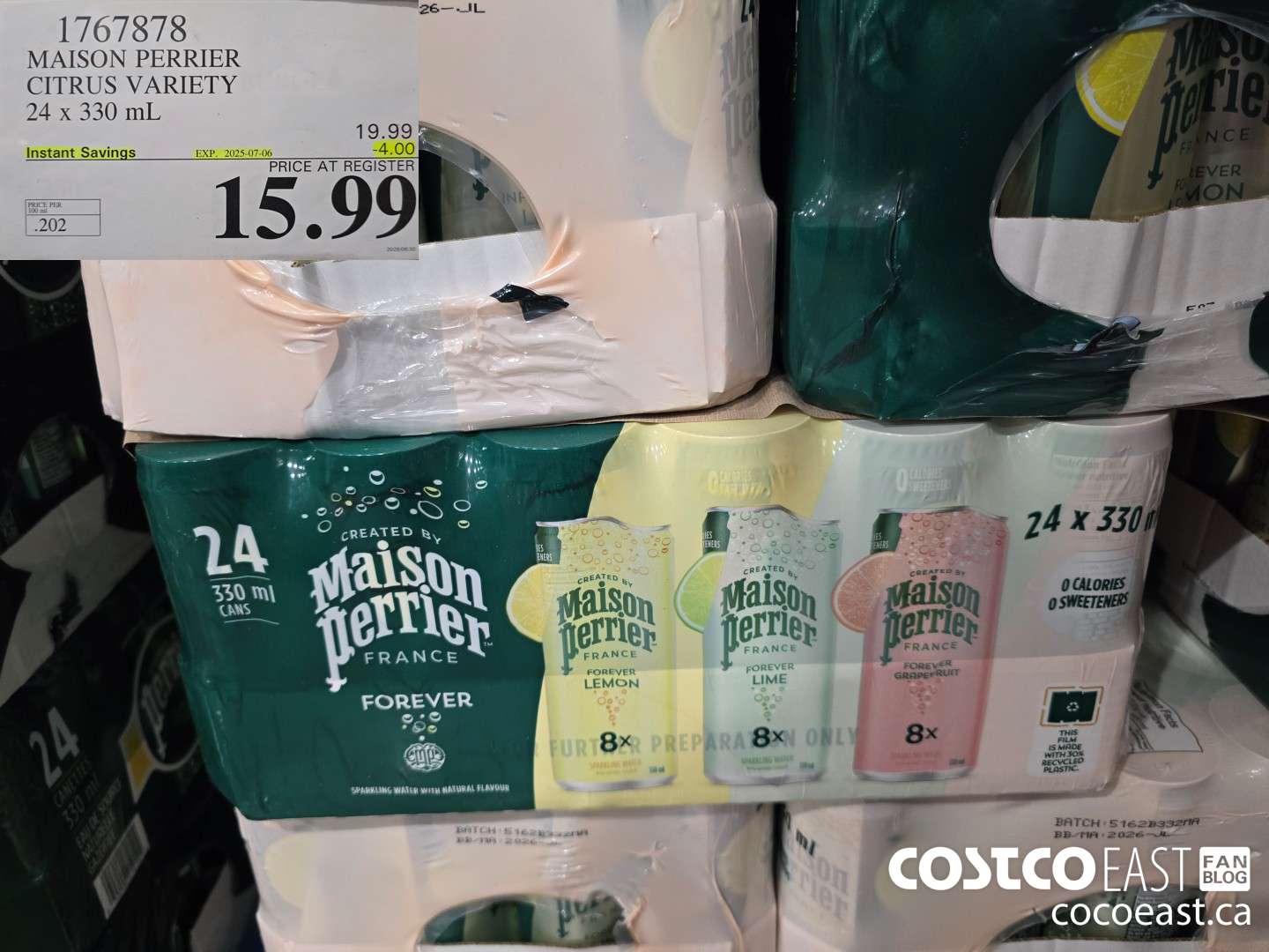 1767878 MAISON PERRIER CITRUS VARIETY 24 x 330 mL ($4.00 INSTANT SAVINGS EXPIRES ON 2025-07-06) $15.99