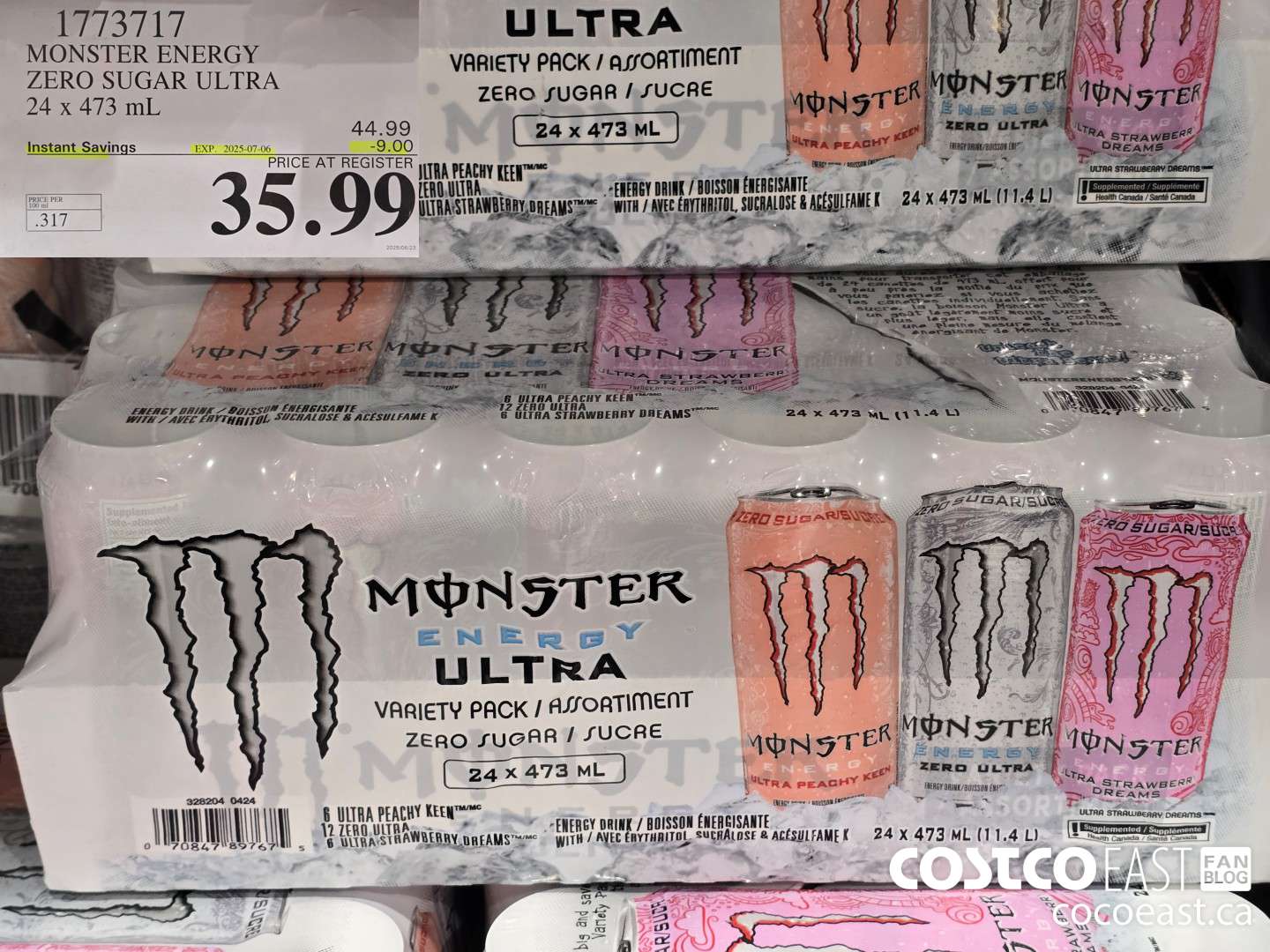 1773717 MONSTER ENERGY ZERO SUGAR ULTRA 24 X 473 ML ($9.00 INSTANT SAVINGS EXPIRES ON 2025-07-06) $35.99