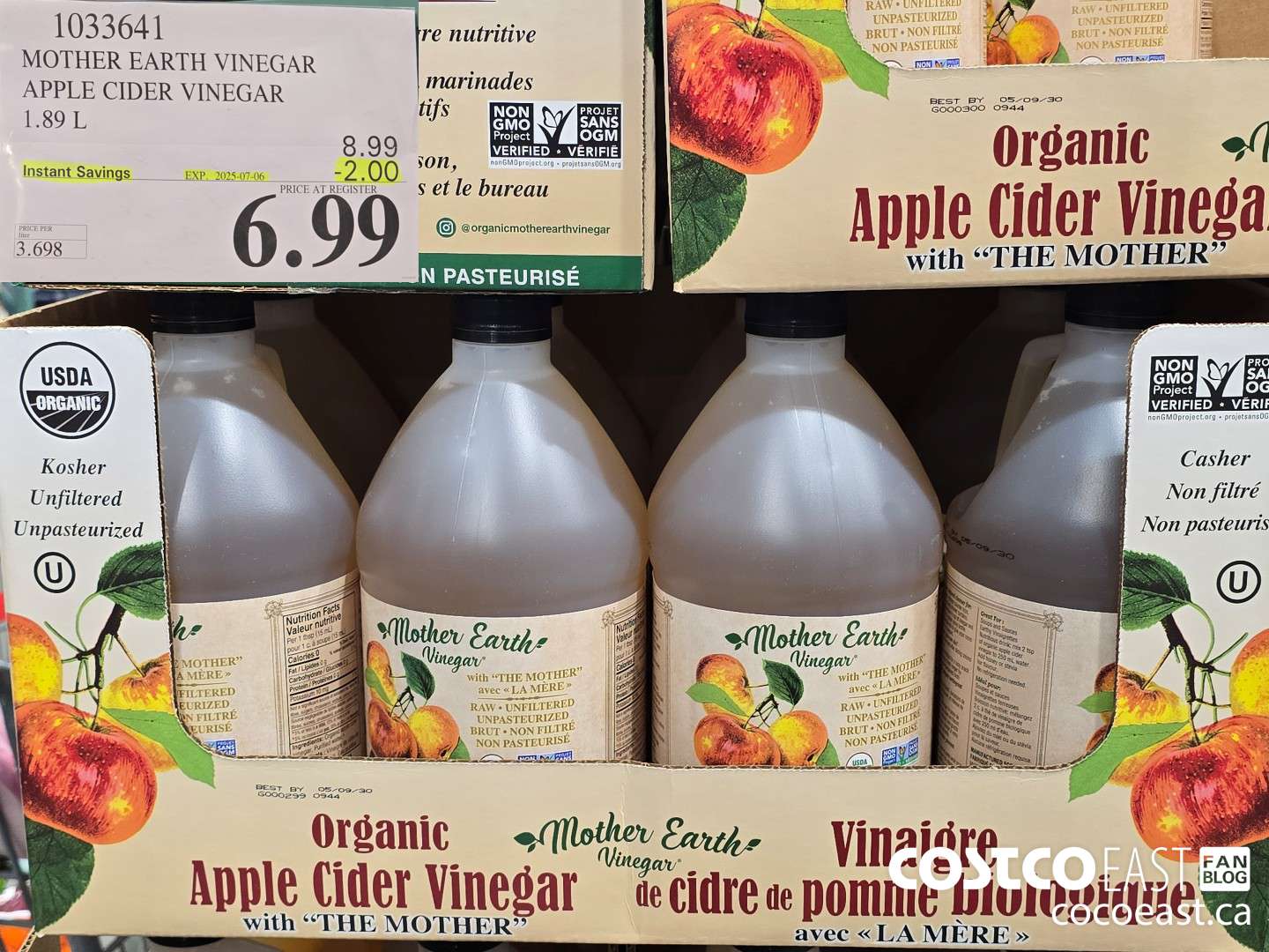 1033641 MOTHER EARTH VINEGAR APPLE CIDER VINEGAR 1.89 L ($2.00 INSTANT SAVINGS EXPIRES ON 2025-07-06) $6.99