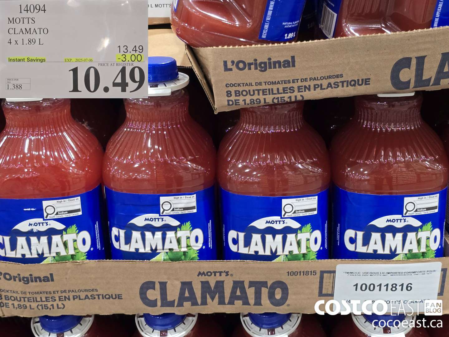 14094 MOTTS CLAMATO 4 x 1.89L ($3.00 INSTANT SAVINGS EXPIRES ON 2025-07-06) $10.49