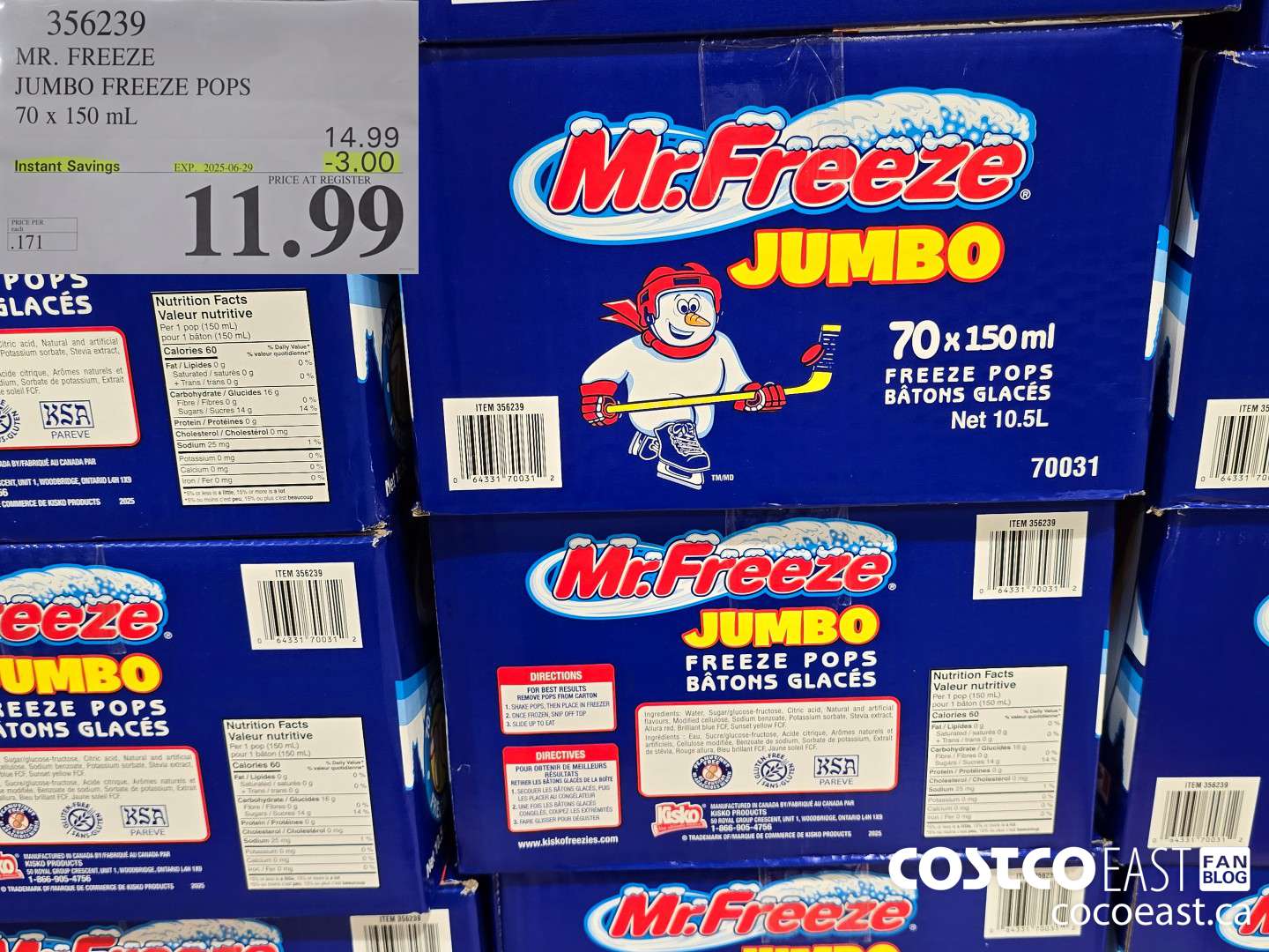 356239 MR. FREEZE JUMBO FREEZE POPS 70 x 150 mL ($3.00 INSTANT SAVINGS EXPIRES ON 2025-06-29) $11.99