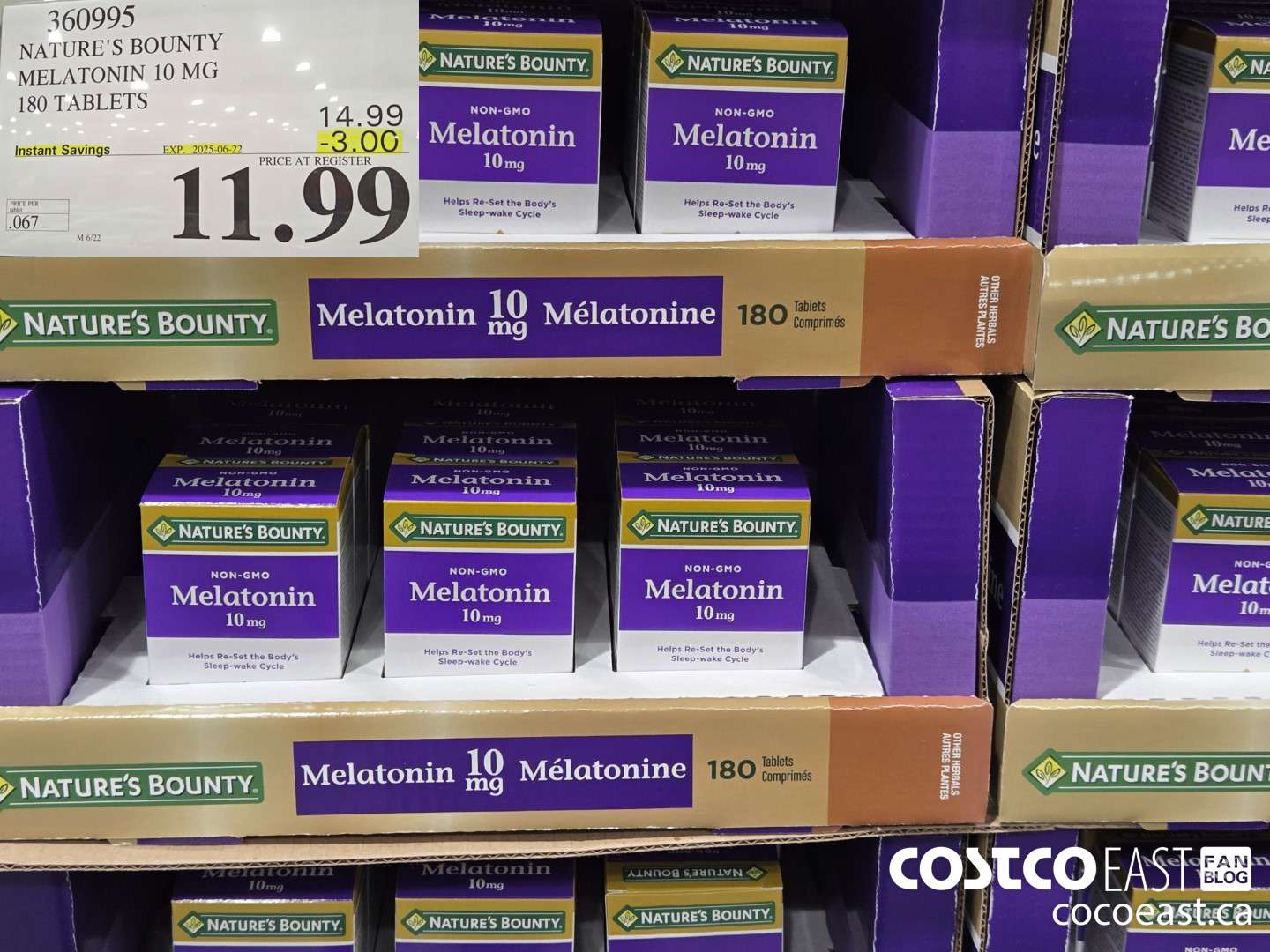 360995 NATURE'S BOUNTY MELATONIN 10 MG 180 TABLETS ($3.00 INSTANT SAVINGS EXPIRES ON 2025-06-22) $11.99