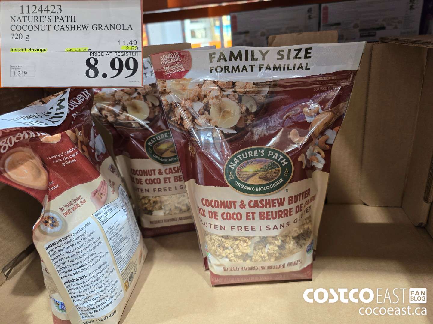 1124423 NATURE'S PATH COCONUT CASHEW GRANOLA 720 g ($2.50 INSTANT SAVINGS EXPIRES ON 2025-06-29) $8.99