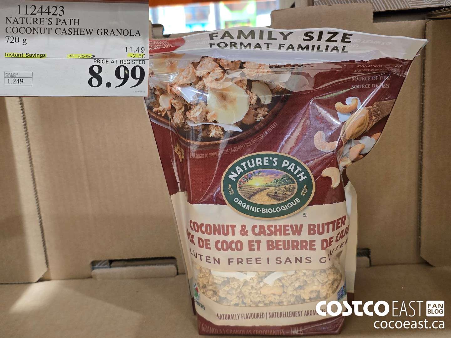 1124423 NATURE'S PATH COCONUT CASHEW GRANOLA 720 g ($2.50 INSTANT SAVINGS EXPIRES ON 2025-06-29) $8.99