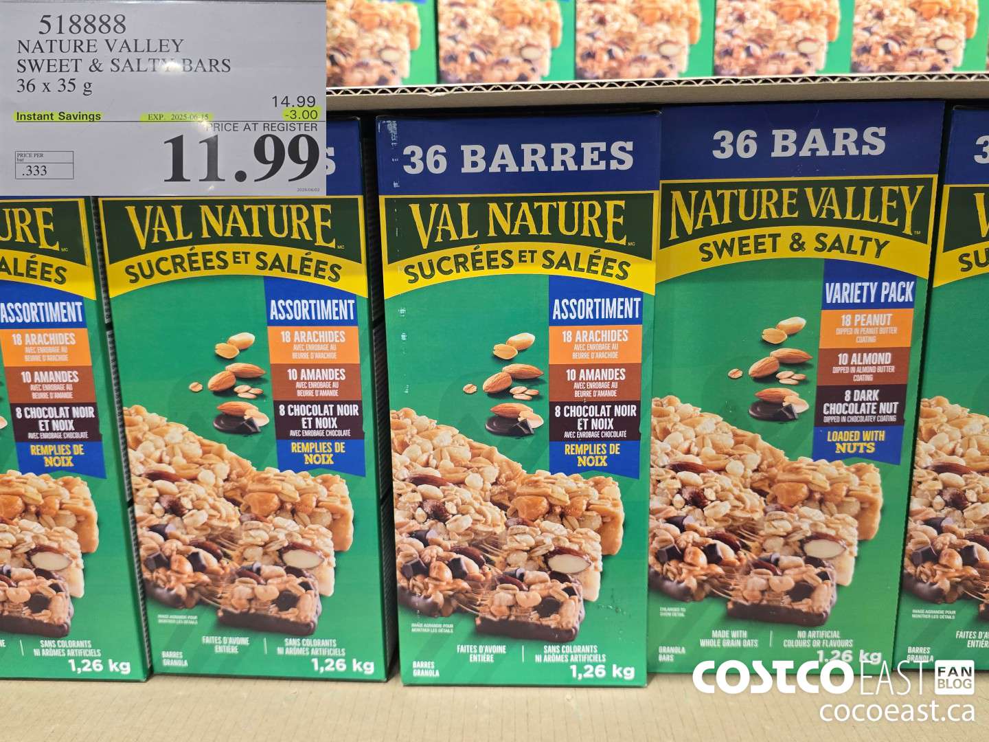 518888 NATURE VALLEY SWEET & SALTY BARS 36 X 35G ($3.00 INSTANT SAVINGS EXPIRES ON 2025-06-15) $11.99