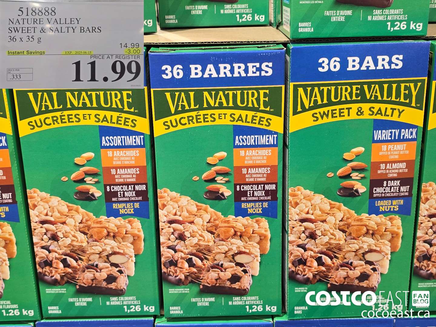 518888 NATURE VALLEY SWEET & SALTY BARS 36 X 35G ($3.00 INSTANT SAVINGS EXPIRES ON 2025-06-15) $11.99