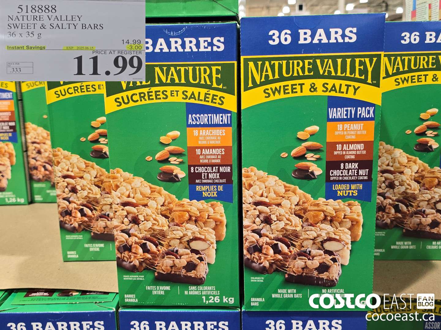 518888 NATURE VALLEY SWEET & SALTY BARS 36 X 35G ($3.00 INSTANT SAVINGS EXPIRES ON 2025-06-15) $11.99