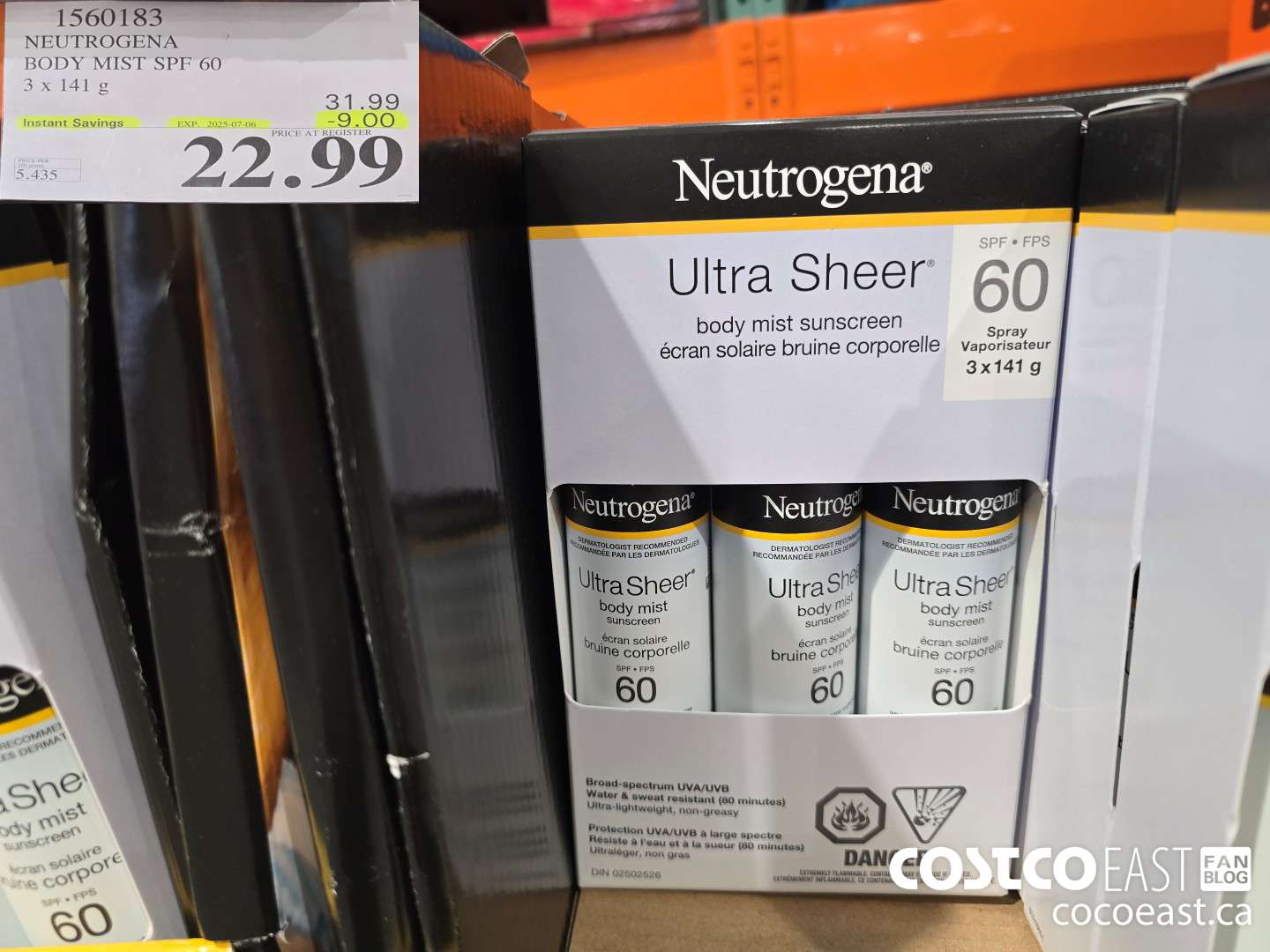1560183 NEUTROGENA BODY MIST SPF 60 3 X 141 g ($9.00 INSTANT SAVINGS EXPIRES ON 2025-07-06) $22.99