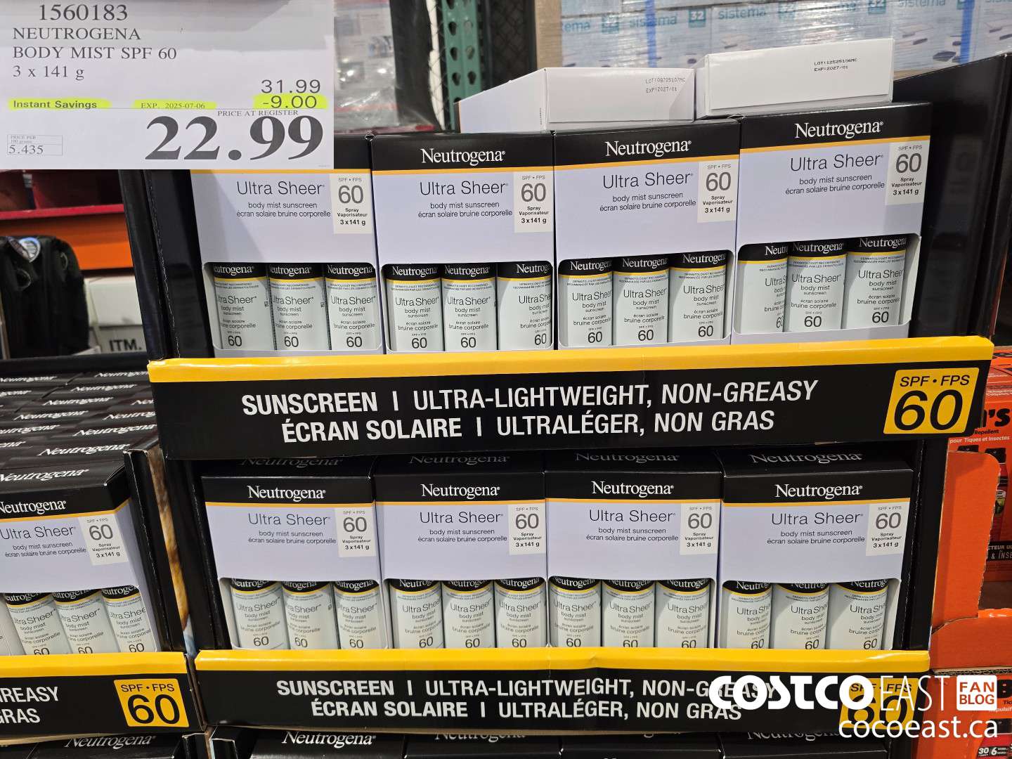 1560183 NEUTROGENA BODY MIST SPF 60 3 X 141 g ($9.00 INSTANT SAVINGS EXPIRES ON 2025-07-06) $22.99