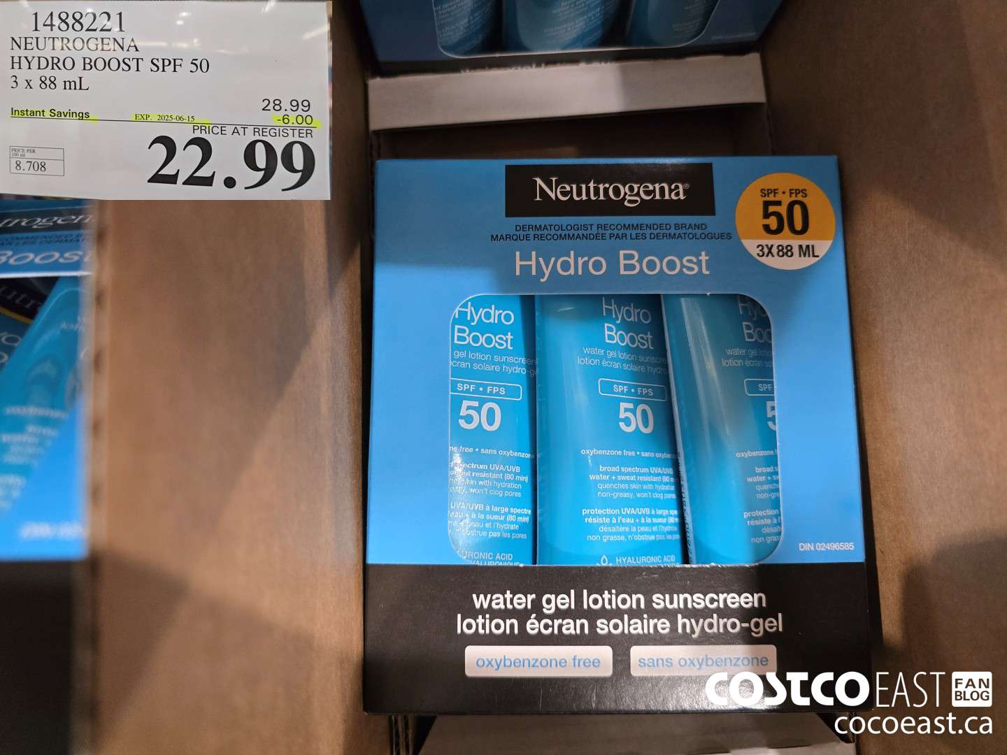 1488221 NEUTROGENA HYDROBOOST SPF 50 3 x 88 mL ($6.00 INSTANT SAVINGS EXPIRES ON 2025-06-15) $22.99