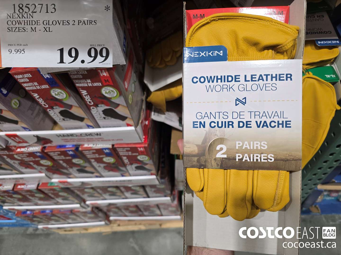 1852713 NEXKIN COWHIDE GLOVES 2 PAIRS SIZES: M - XL $19.99